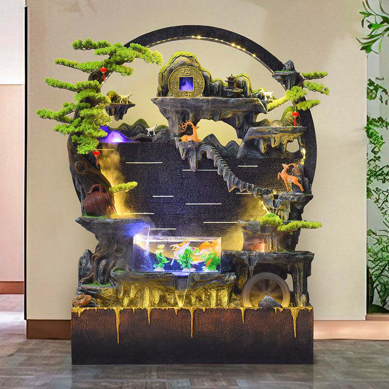 客厅水幕墙流水墙屏风隔断大型假山水景室内外养鱼缸喷泉造景摆件