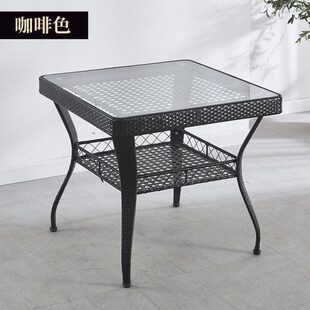 明强 阳台喝茶小茶几户外大方桌子钢化玻璃休闲桌洽谈茶馆桌