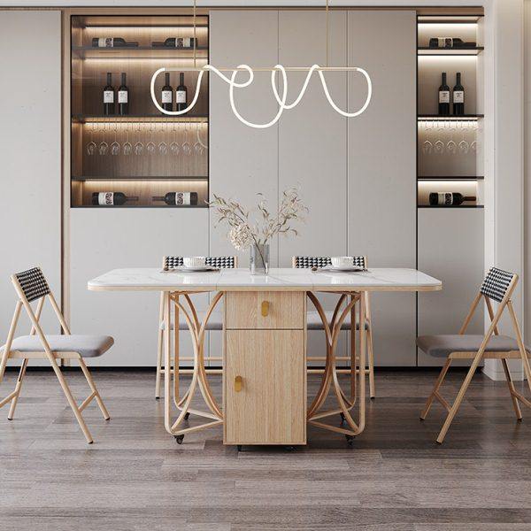 多功能折叠餐桌组合家用小户型实木岩板伸缩餐桌轻奢方饭桌电磁炉,住宅家具,岩板餐桌,淘宝优惠券,粉丝福利购,淘宝优惠卷