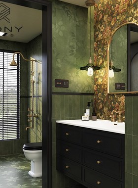 法式复古卫生间瓷砖绿色六角小花砖厨房浴室墙R砖民宿阳台防滑地