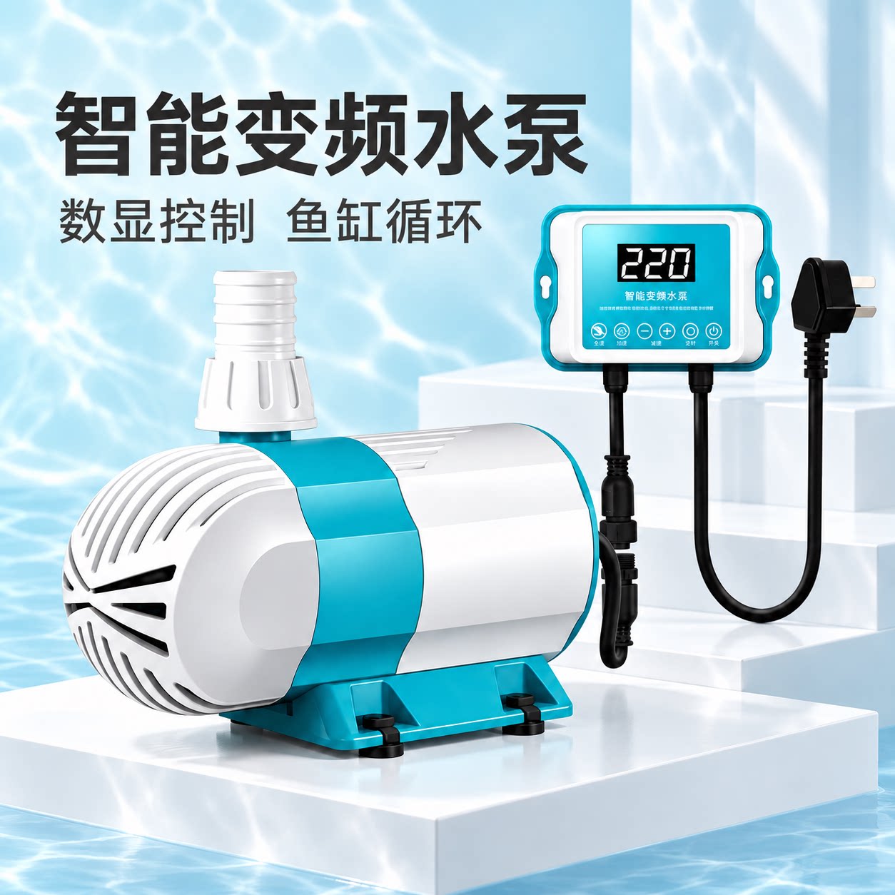 可调变频潜水泵鱼缸循环过滤泵数显控制水陆两用超静音鱼粪吸便