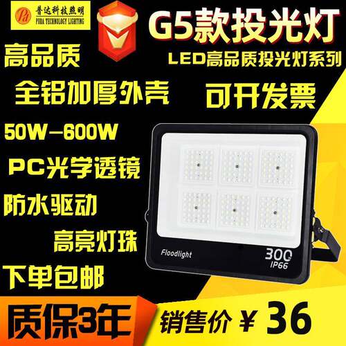 LED投光灯 贴片款投光灯G5工地车间射灯 广告户外泛光灯IP66照明