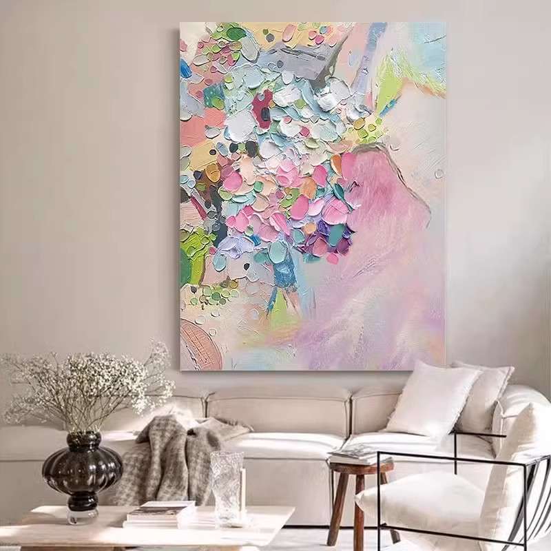 厚肌理抽象色块手绘油画客厅玄关装饰画立体画多巴胺大尺寸挂画图片