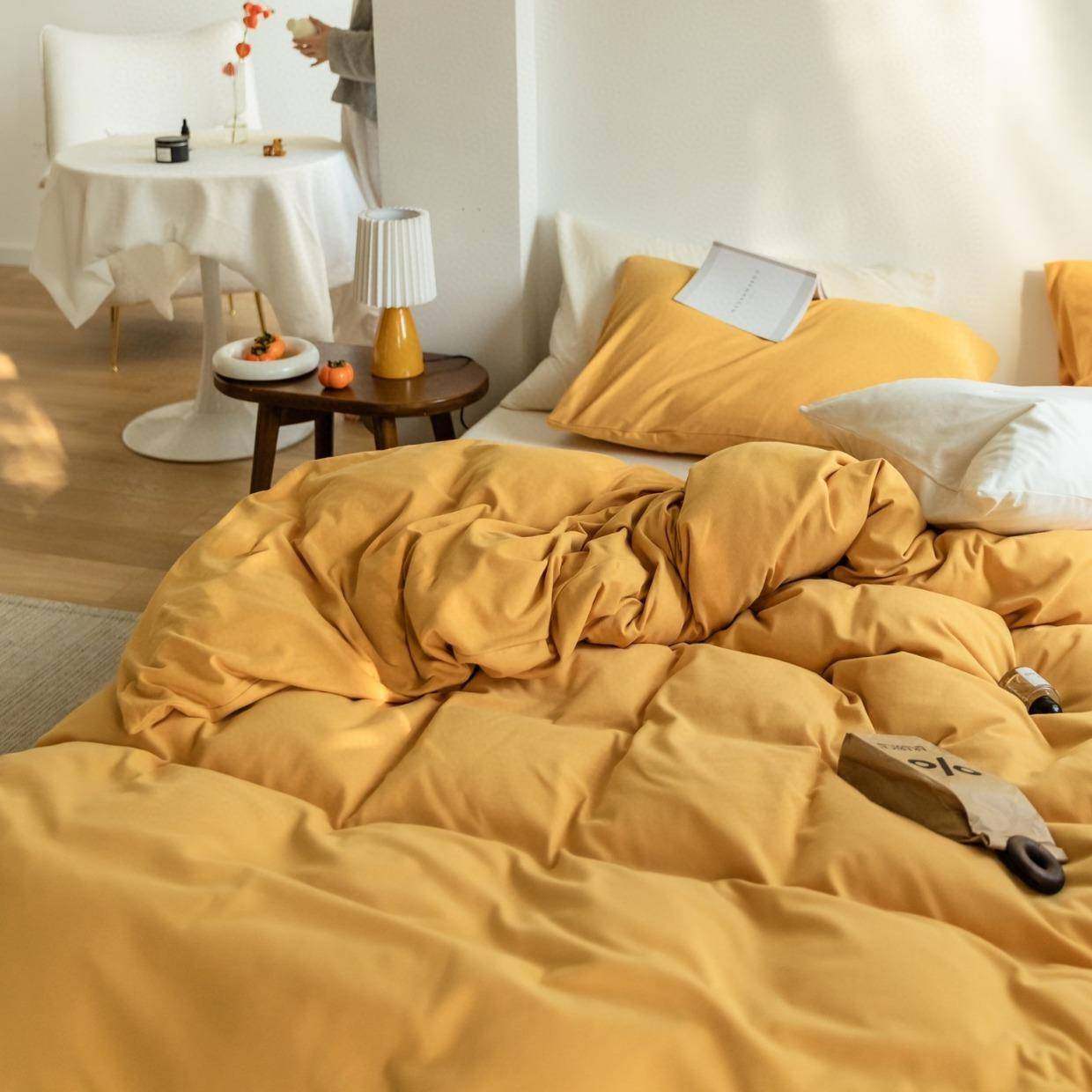 双面针织棉素色双拼四件套全棉天竺棉软糯加厚裸睡被套床单