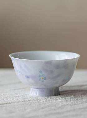 玲珑镂空紫色主人杯手绘花朵单杯品茗杯创意陶瓷茶杯喝茶杯子茶具