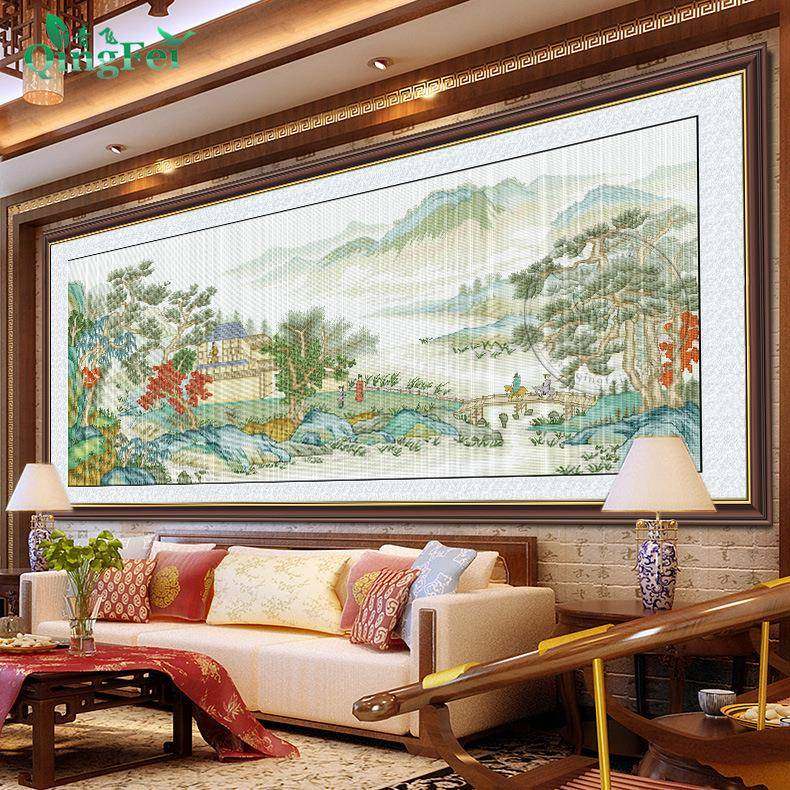 青飞精准印布十字绣友客厅卧室新中式风景山水画刺绣非成品,电子元器件市场,其它元器件,淘宝优惠券,粉丝福利购,淘宝优惠卷