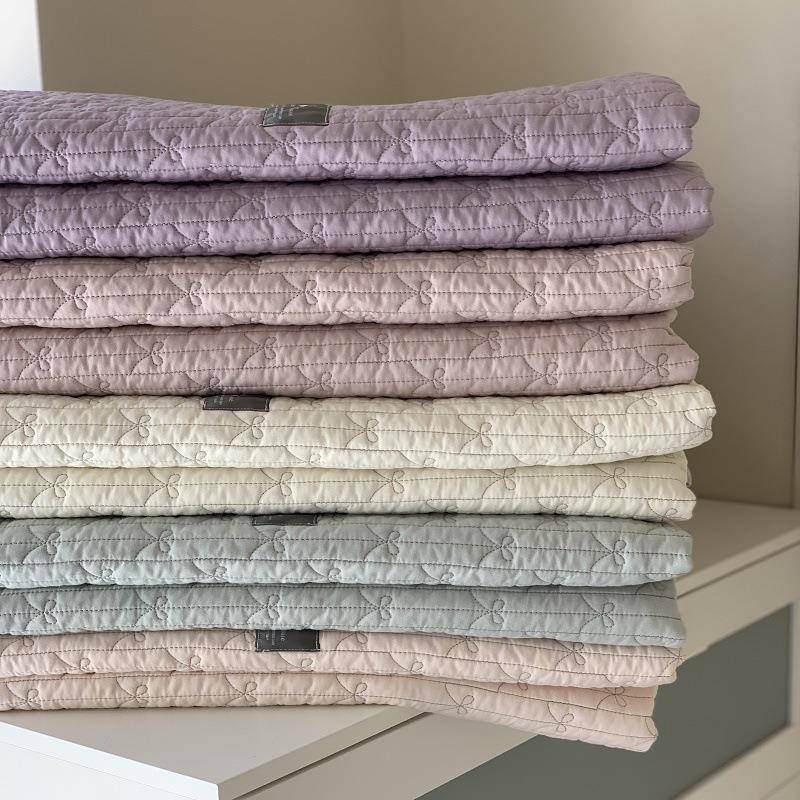 韩式少女心蝴蝶结绗缝夹棉双面莫代尔单品床盖夏季凉感透气榻榻米