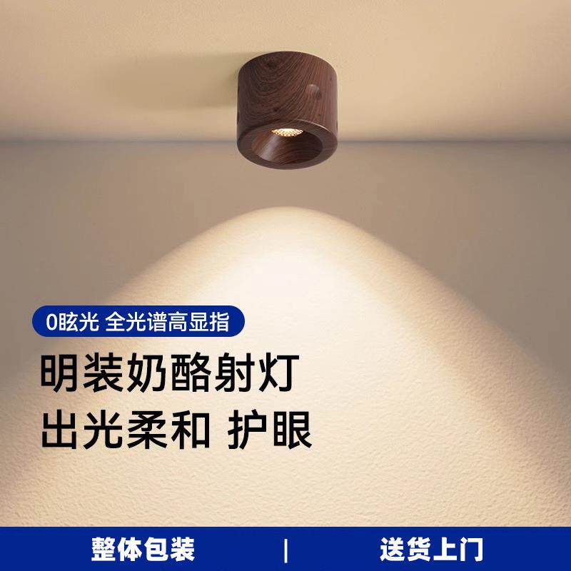 中古奶油明装筒灯免开孔客厅卧室led天花灯走廊过道家用吸顶射灯