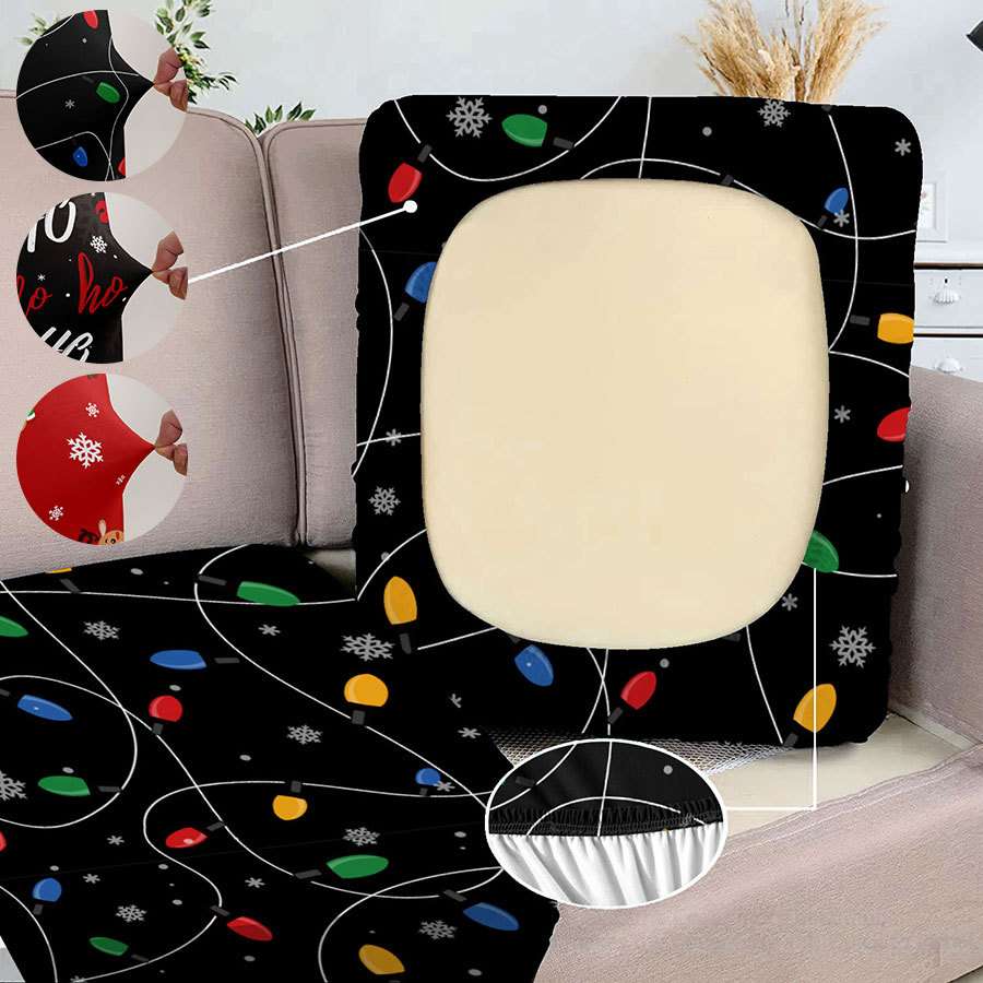 圣诞款 弹力印花沙发坐垫套替换椅垫沙发套柔软带弹性底部