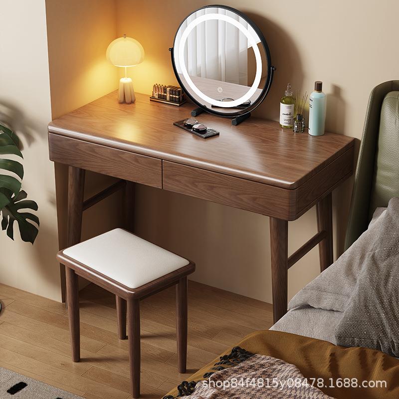 实木梳妆台卧室小户型带镜子化妆台收纳柜现代简约化妆桌书桌一体