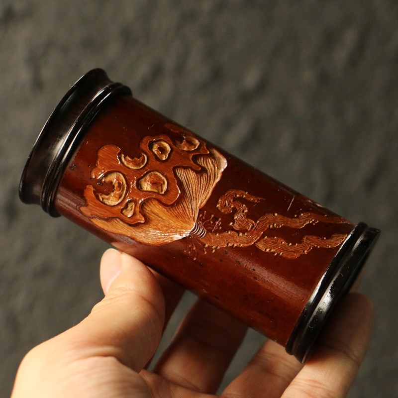 精品纯手工雕刻老煤竹茶s叶罐几十年拆房老料竹雕茶筒竹茶仓竹茶