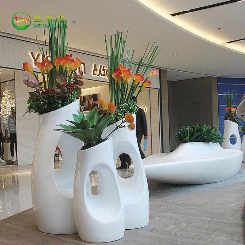 异形玻璃钢落地花盆户外花缸花器园艺花柱商场美陈花瓶雕塑摆件