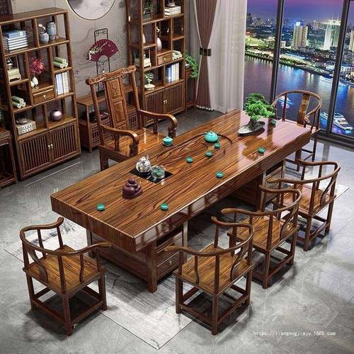 实木大板茶桌椅组合新中式家用茶几茶台一体办公室原木泡茶一整套