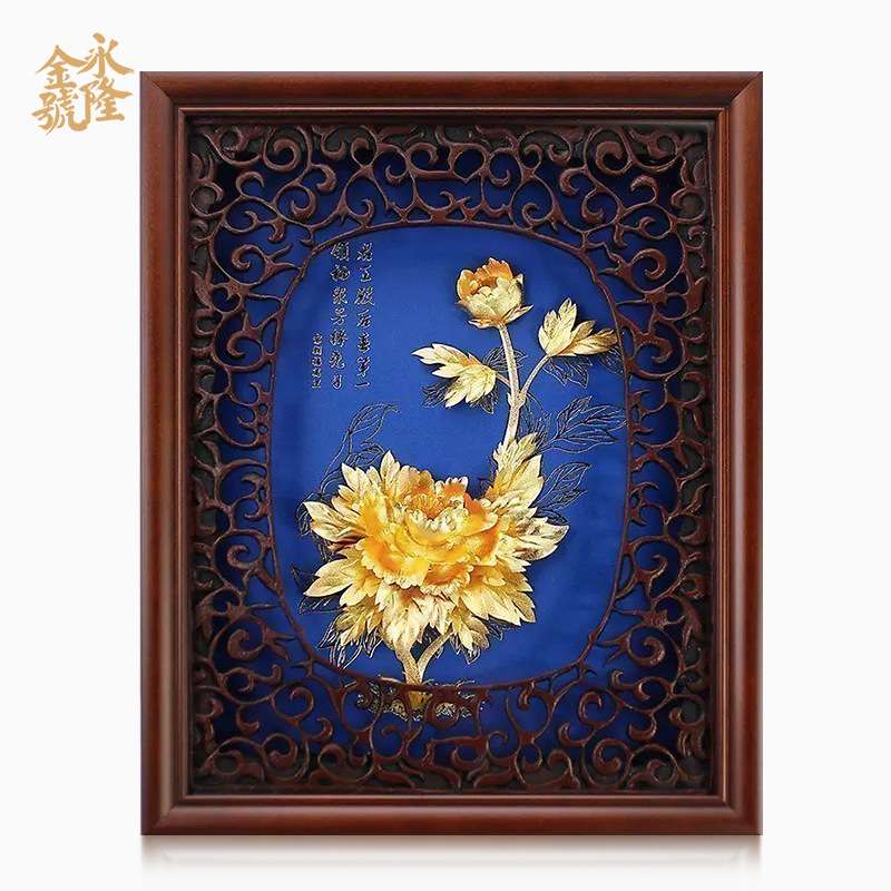 古窗花牡丹立体足金金箔画客厅简约装饰画创意家居饰品挂画壁画图片
