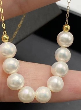 天然淡水珍珠搭配18Ku金链子微笑款锁骨链项链女款珍珠饰品