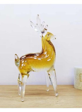 北欧简约手工玻璃k鹿摆件小鹿软装工艺装饰品 博山古法琉璃摆件
