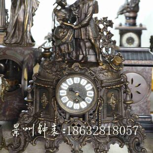 家居软装 纯铜机械座钟 古玩把玩钟表 做旧 电影道具法国 仿古老式