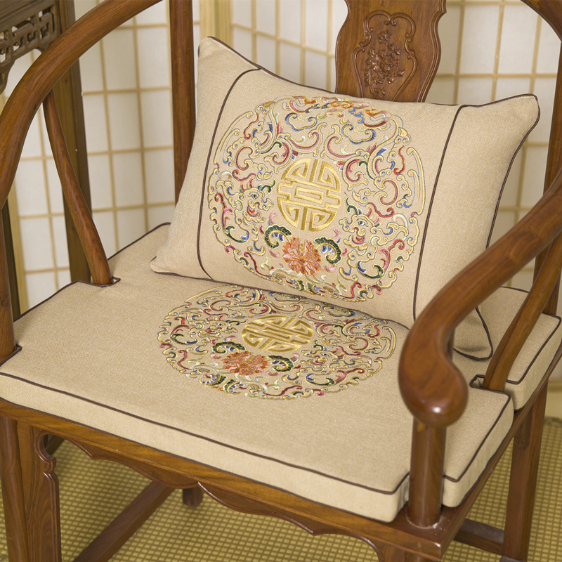 新中式棉麻圈椅太师椅垫茶椅乳胶A红木沙发套餐椅坐垫棕垫防滑定
