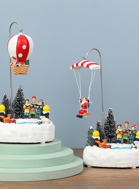 跨界创意夜光音乐旋转热气球圣诞D饰品鹿拉车圣诞饰品家居饰品