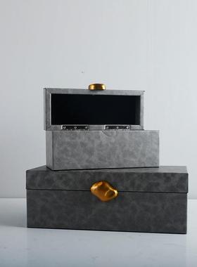现代简约金属皮革收纳盒售楼处样板房别墅首饰盒软装饰品摆件