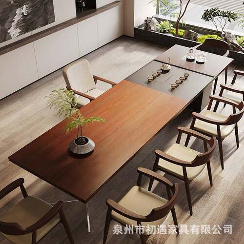 老板办公室大型实木茶桌会客接待泡茶桌高档茶台带茶盘烧水壶一体
