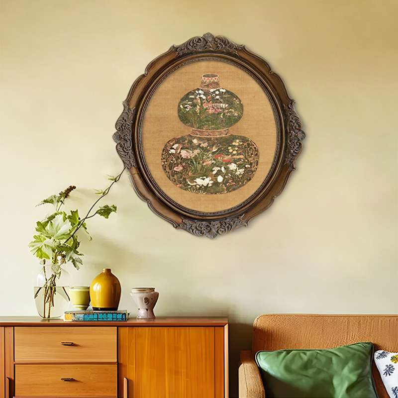 法式椭圆形装饰画葫芦玄关挂画福禄美式复古油画高档挂墙壁画图片