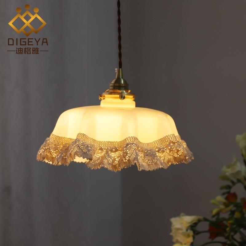 迪格雅法式蕾丝花边奶油玻璃吊灯中古网红民宿餐厅阳台床头花瓣吊