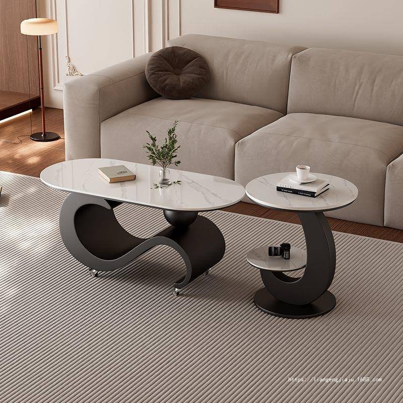 意式新款岩板茶几带滑轮可移动式客厅家用简约现代高级小户型轻奢