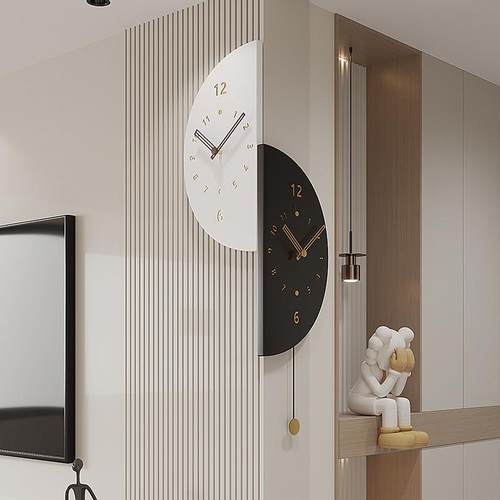 ▪2025新款现代简约客厅拐角双面挂钟家用转角时钟餐厅钟表挂墙挂