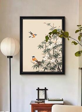 鸟花中古风装饰画复古法式客厅餐厅挂画小众艺术卧室新中式风景画