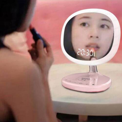 新款LED镜子时钟 无线充电LED照明化妆镜时钟 无线充电镜子灯