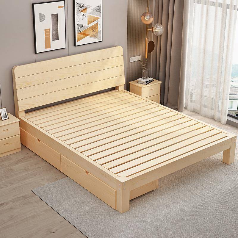 实木床现代简约1.5米松木家用经济型1.8简易双人床出租房单人1m