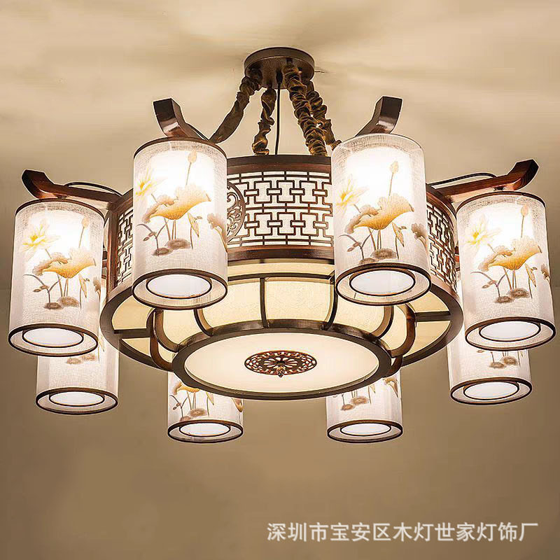 中式仿古实木吊灯客厅卧室中国风餐厅酒店饭店包厢古典装饰木艺灯