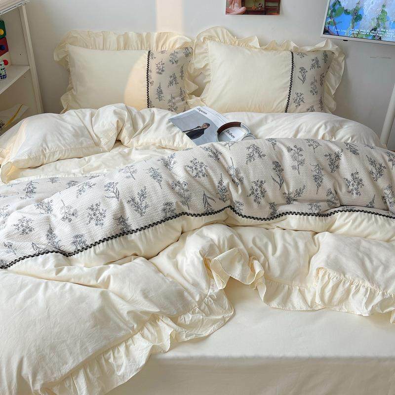 法式花边床上四件套韩式公主风泡泡纱被套床单笠女学生宿舍三件套,床上用品,床品套件/四件套/多件套,淘宝优惠券,粉丝福利购,淘宝优惠卷