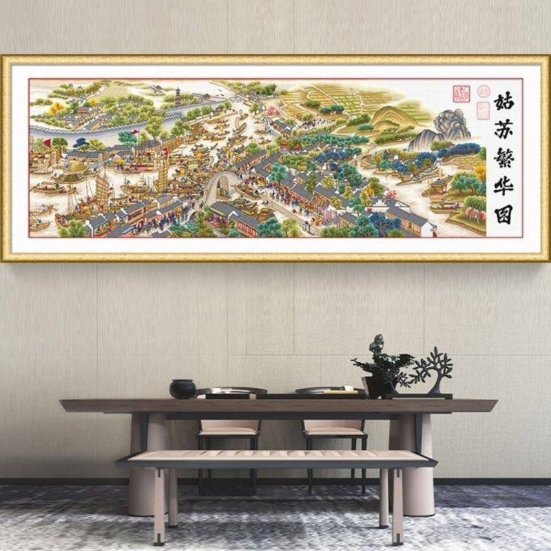 姑苏己繁华A-599图十字传世名绣画古代厅收藏客大幅大气挂画刺绣