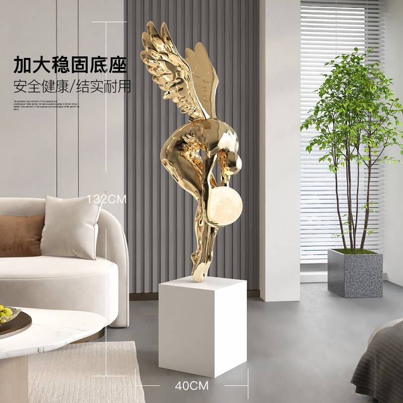 现代轻奢艺术人物落地灯摆件客厅玄关抽象工艺品酒店大堂天使雕塑