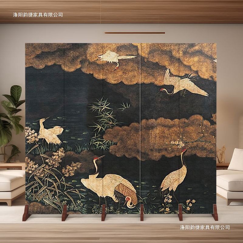 新中式屏风隔断山水水墨简易折叠可移动入户正对门客厅