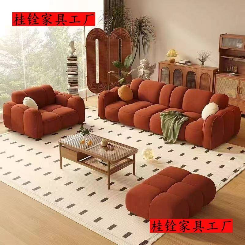 复古风撞色南瓜直排中古风沙发法式奶油简约轻奢欧式沙发绿色沙发