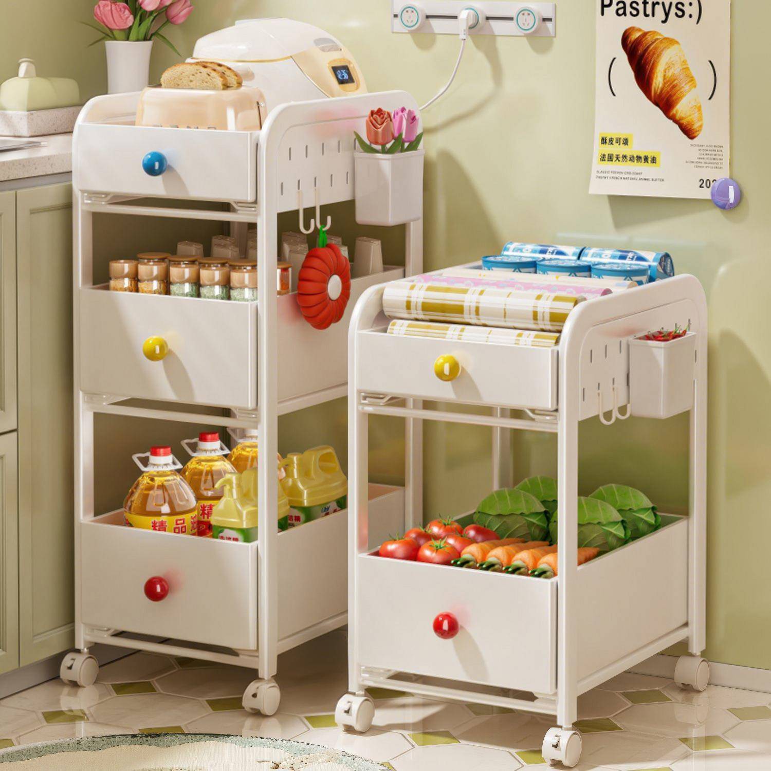 厨房多巴胺置物架小推车落地可移动多层收纳筐调料果蔬菜架子带轮