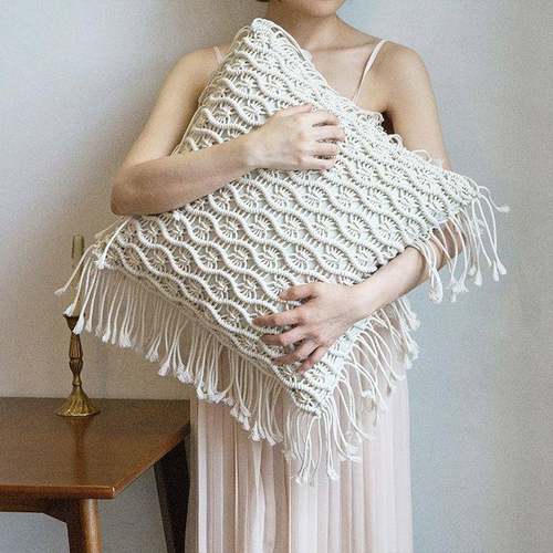 靠枕挂毯沙发手工编织棉线拍摄道具棉绳靠枕流苏民宿波西米亚抱枕