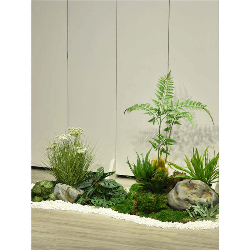 室内狭窄空间仿真绿植石头造景橱窗阳台角落20到40公分宽植物景观