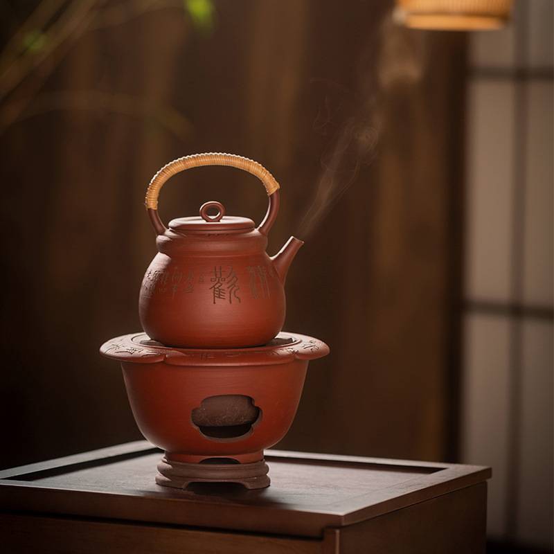 景德镇纯手工陶瓷茶具红泥侧把壶风炉套组围炉煮茶炭炉酒精炉套装