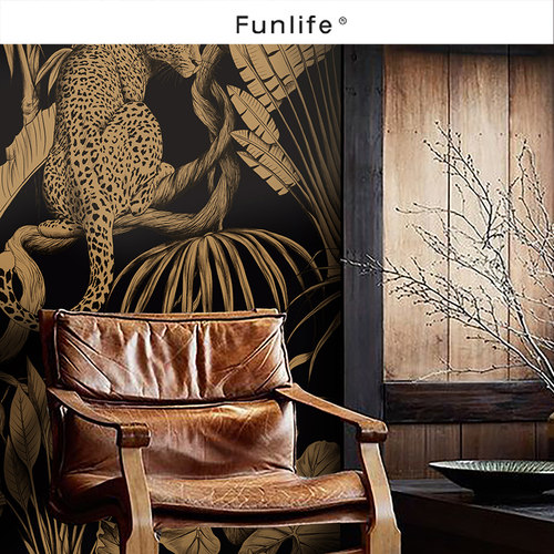 《丛林之舞》法式l轻奢改造贴纸豹子墙贴客厅背景墙壁纸卧室隔断
