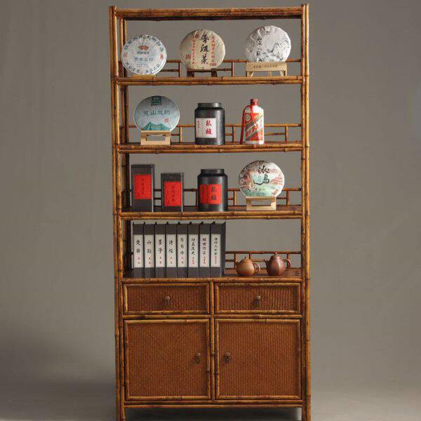 梅鹿竹手工复古茶柜茶水柜茶具收纳架 竹制茶空间会所茶棚博古架