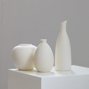 侘寂风陶瓷小花瓶一对摆件客厅插花餐桌白色干花创意高级感