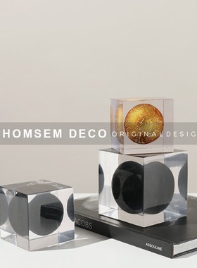 从上现代轻奢g水立方琥珀透明摆件样板房间室内装饰品客厅玄关摆