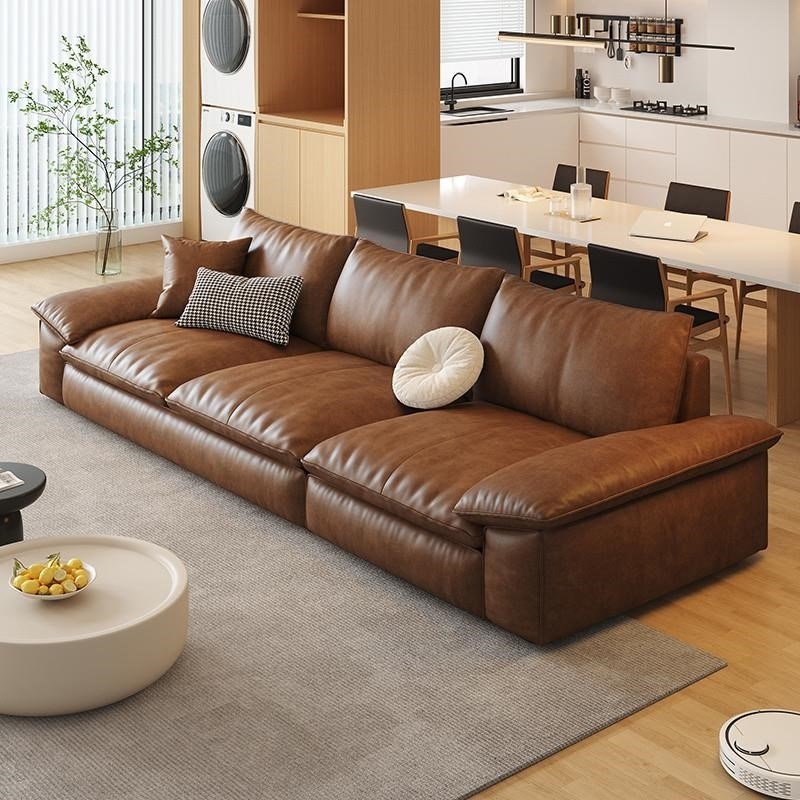 美柏意式极简真皮沙发客厅小户型简约复古头层牛皮直排油蜡皮沙发