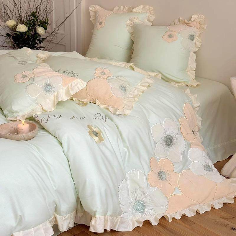 少女心全棉四件套浪漫花卉贴布绣褶皱花边被套亲肤透气床上用品,鲜花速递/花卉仿真/绿植园艺,割草机/草坪机,淘宝优惠券,粉丝福利购,淘宝优惠卷