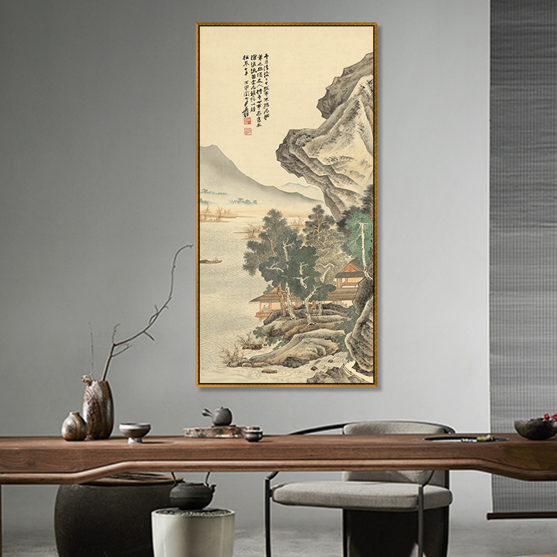 新中式玄关装饰画竖款p走廊过道楼梯墙面挂画山水国画客厅书房壁图片