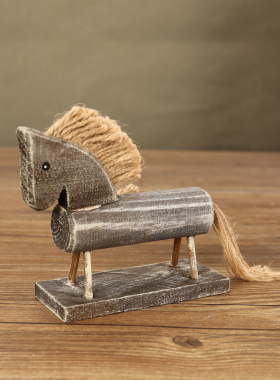 小摆件木马摆设创意手工木制品桌面E木质复古家居房间装饰木头工